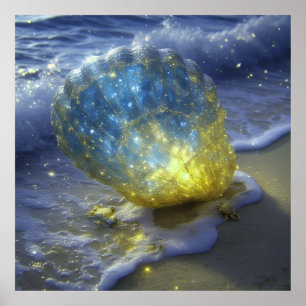 Glowing Seashell on Beach Beneath Poster