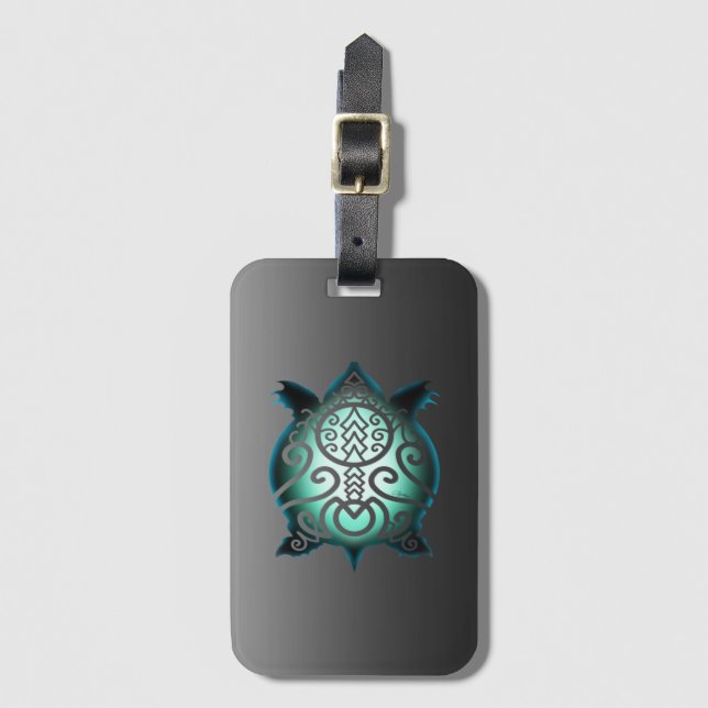 Glowing Silhouette Snapper Turtle Luggage Tag (Front Vertical)