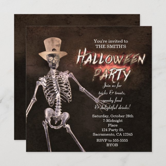 Glowing Skeleton Halloween Party Invitations (Front/Back)