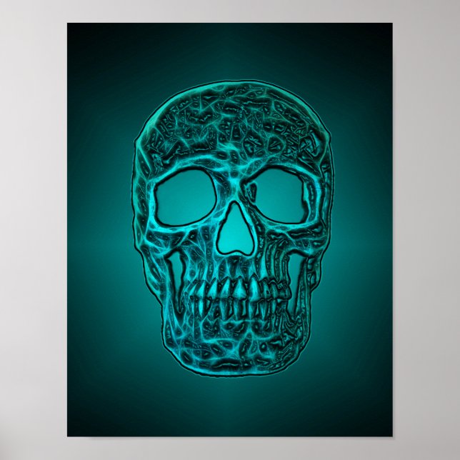 Glowing Skull Gothic Teal Green Cool Scary Poster (Front)