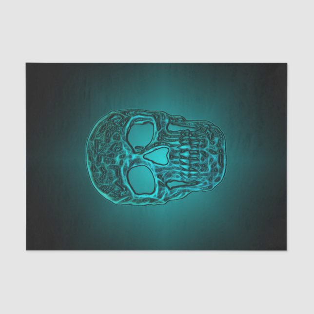 Glowing Skull Gothic Teal Green Cool Scary Tissue Paper (Front)