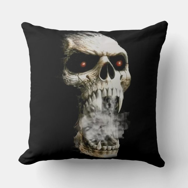 “Glowing Skull Pillow: Hauntingly Cool Decor  Cushion (Front)