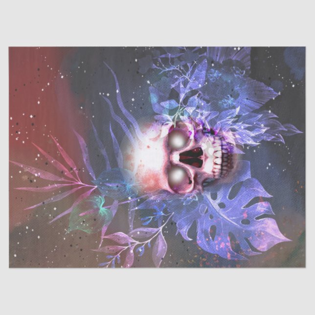 Glowing Skull Rainbow Flowers Decoupage Tissue Paper (Front)