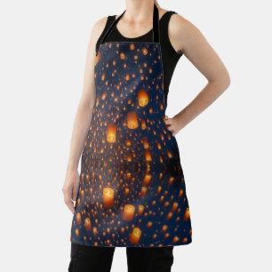 Glowing Sky Lanterns at Night Apron