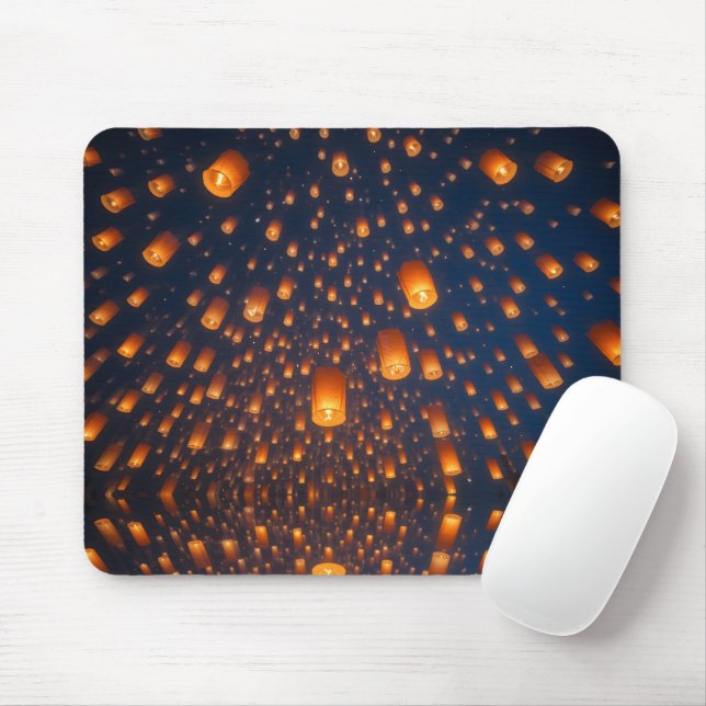 Glowing Sky Lanterns at Night Mouse Pad (With Mouse)