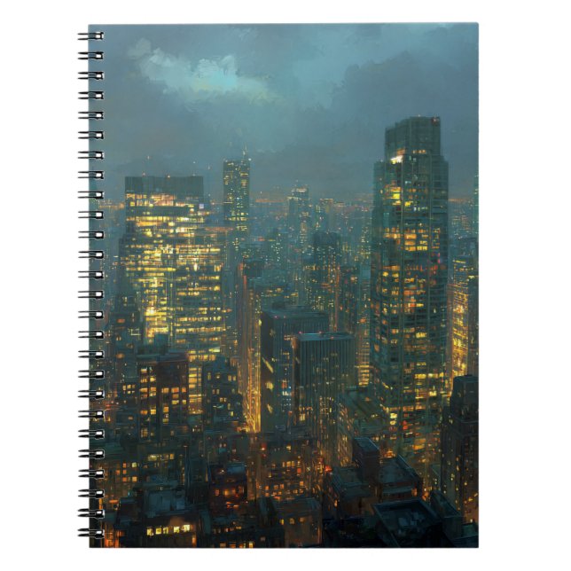 Glowing Skyline Midnight City Lights Notebook (Front)