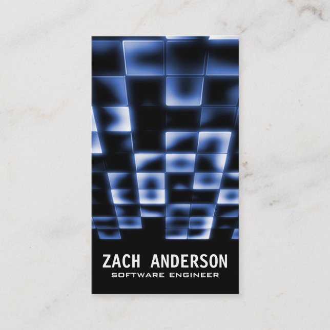 Glowing Square Mosaic - Blue Business Card (Front)