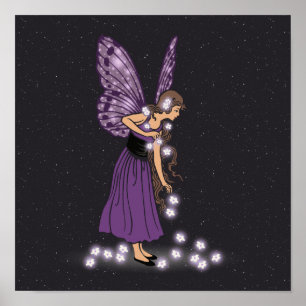 Glowing Star Flowers Pretty Purple Fairy Girl Poster