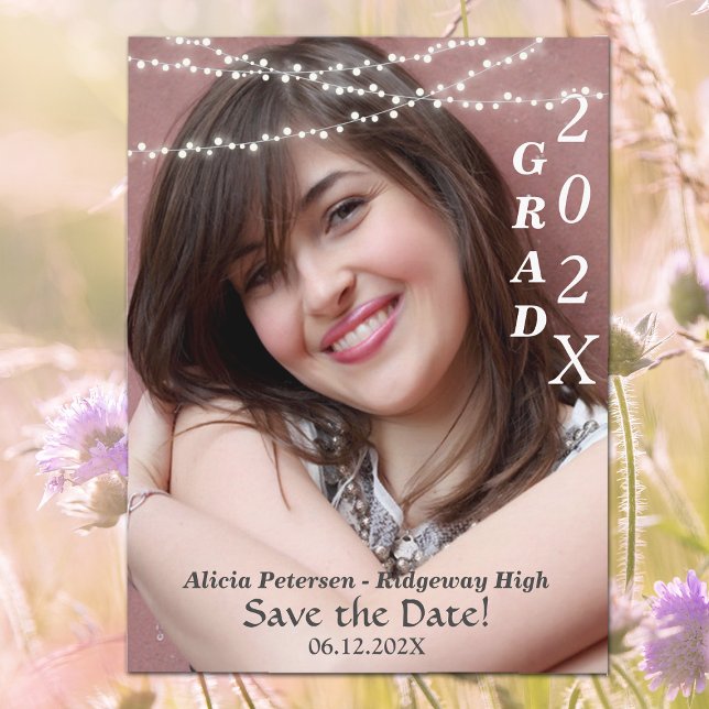 Glowing String Lights Modern Graduation Announcement Postcard (Creator Uploaded)