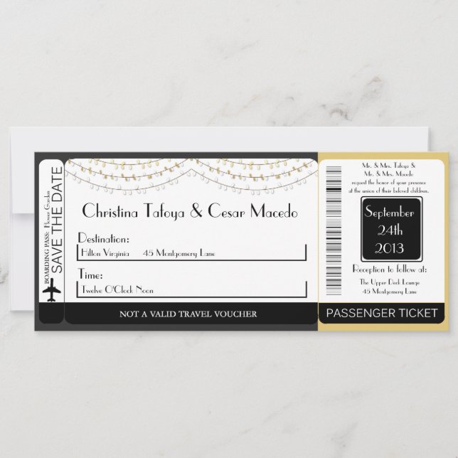 Glowing Summer Li Boarding Pass Wedding Invitation (Front)