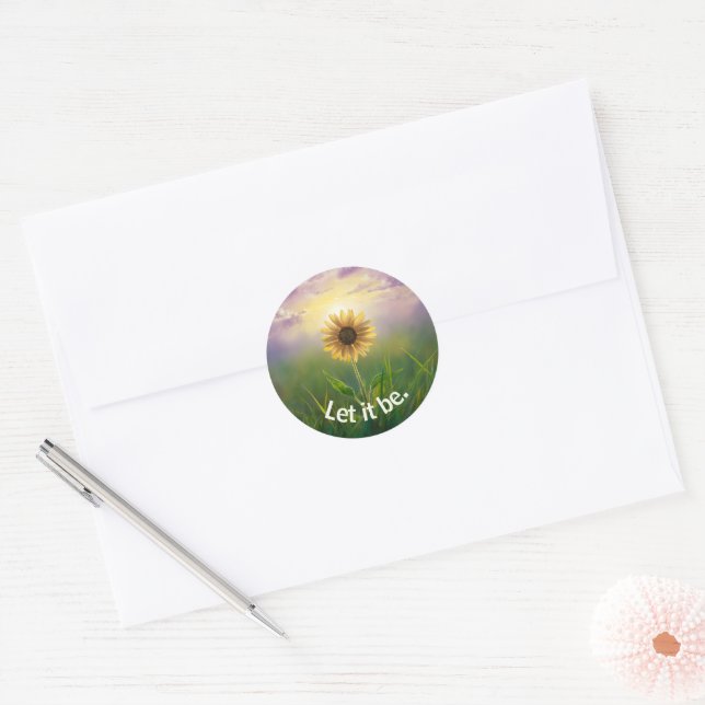 Glowing Sunflower In Grassy Field Classic Round Sticker (Envelope)