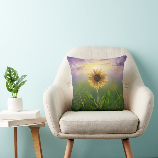Glowing Sunflower In Grassy Field Cushion (Chair)