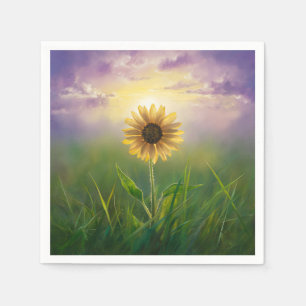 Glowing Sunflower In Grassy Field Napkin