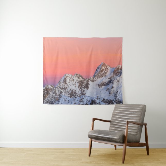 Glowing sunset sky and snowy mountains tapestry (In Situ (Horizontal))