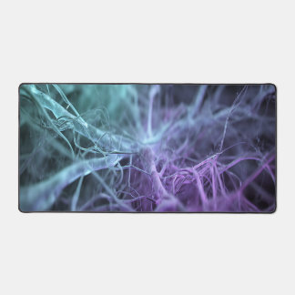 Glowing Teal and Purple Abstract Neural Network Desk Mat