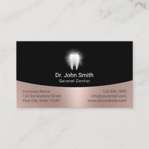 Glowing Tooth Black & Rose Gold Dental Appointment Card