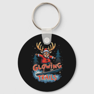 Glowing Trails Red-nosed Reindeer Snowboarding Key Ring