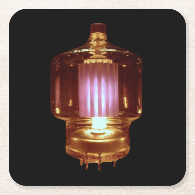 Glowing Transmitter Vacuum Tube Square Paper Coaster (Front)