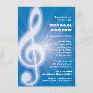 Glowing Treble Clef Bar-Bat Mitzvah Invitation