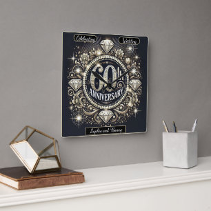 Glowing Tribute: 60th Anniversary Design Square Wall Clock