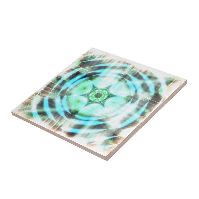 Glowing Turquoise Wheel On Black Abstract Ceramic Tile (Side)