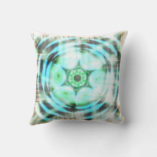 Glowing Turquoise Wheel On Black Abstract  Cushion