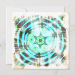 Glowing Turquoise Wheel On Black Abstract Holiday Card