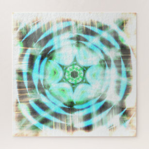 Glowing Turquoise Wheel On Black Abstract Jigsaw Puzzle