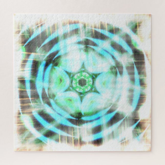 Glowing Turquoise Wheel On Black Abstract Jigsaw Puzzle (Vertical)