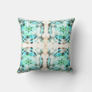 Glowing Turquoise Wheel On Black Abstract Pattern  Cushion