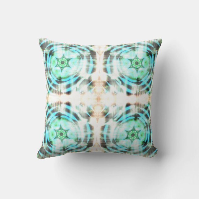Glowing Turquoise Wheel On Black Abstract Pattern  Cushion (Back)