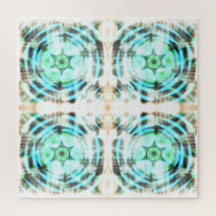 Glowing Turquoise Wheel On Black Abstract Pattern  Jigsaw Puzzle