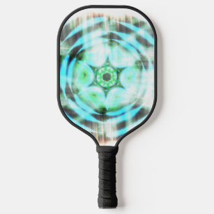 Glowing Turquoise Wheel On Black Abstract Pickleball Paddle