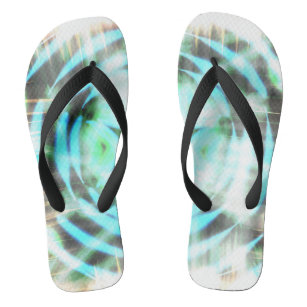 Glowing Turquoise Wheel On Black Abstract  Thongs