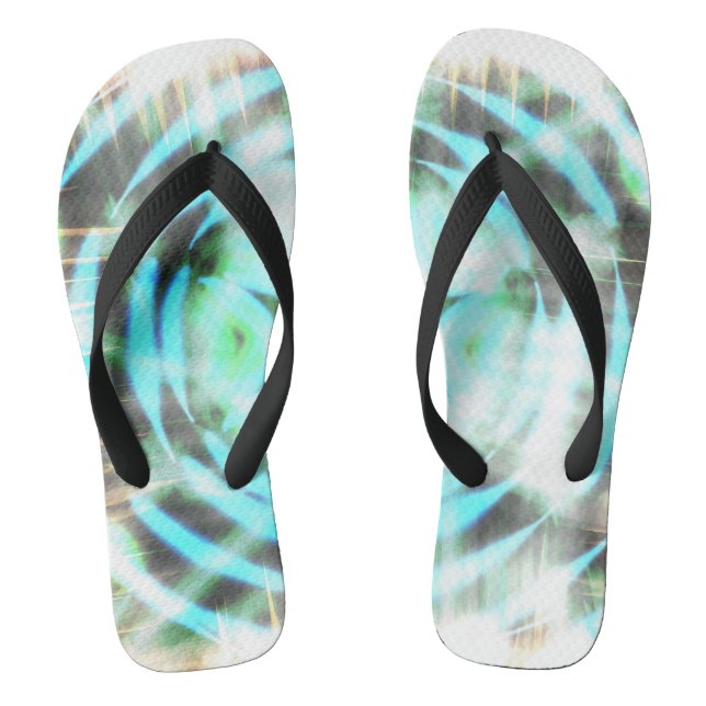 Glowing Turquoise Wheel On Black Abstract  Thongs (Footbed)