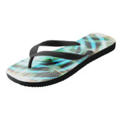 Glowing Turquoise Wheel On Black Abstract  Thongs (Angled)