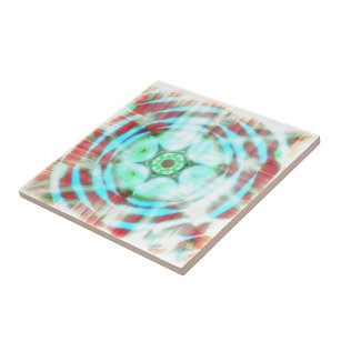 Glowing Turquoise Wheel On Red Abstract Ceramic Tile