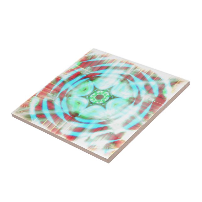 Glowing Turquoise Wheel On Red Abstract Ceramic Tile (Side)