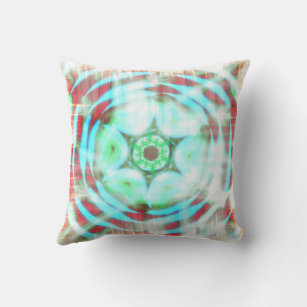 Glowing Turquoise Wheel On Red Abstract  Cushion