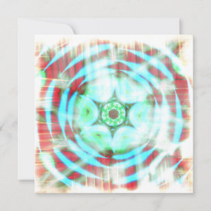Glowing Turquoise Wheel On Red Abstract Holiday Card