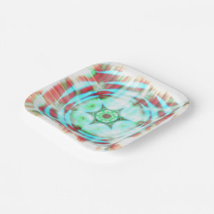 Glowing Turquoise Wheel On Red Abstract Paper Plate