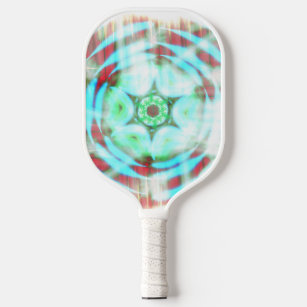 Glowing Turquoise Wheel On Red Abstract  Pickleball Paddle