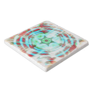 Glowing Turquoise Wheel On Red Abstract Trivet