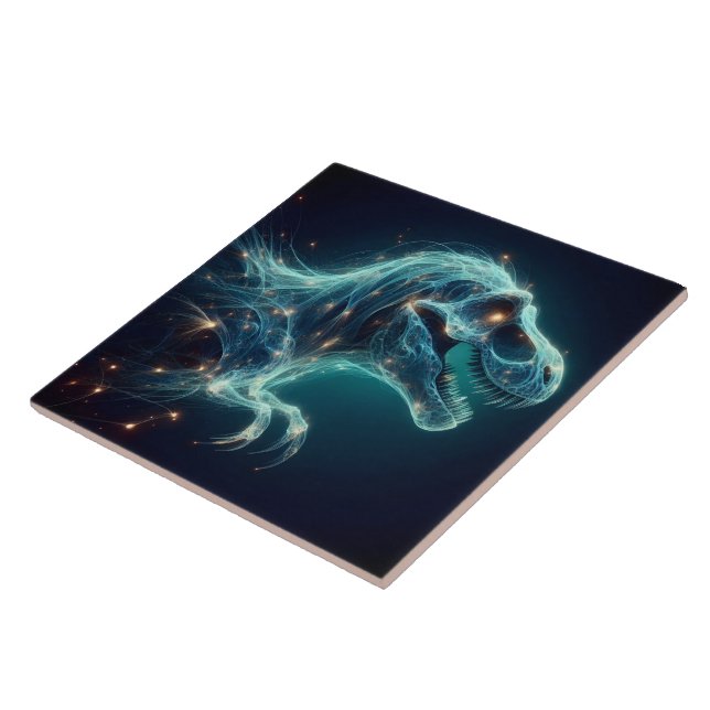Glowing Tyrannosaurus Rex in Mystical Atmosphere Ceramic Tile (Side)