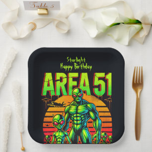 Glowing UFOs Loom Over Area 51 Paper Plate