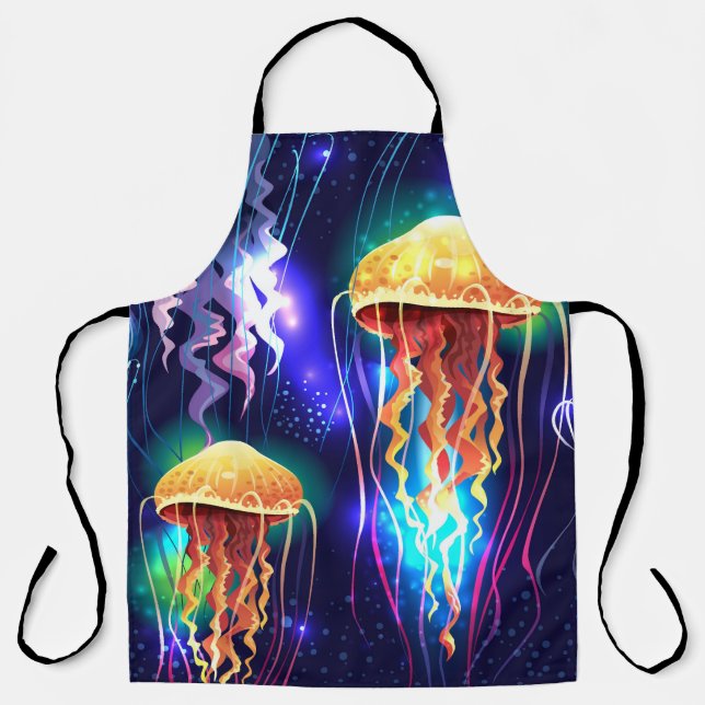 Glowing Underwater Jellyfish Horizontal Banner Apron (Front)