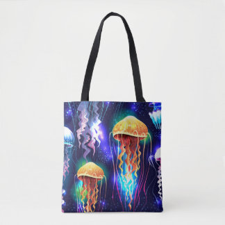 Glowing Underwater Jellyfish Horizontal Banner Tote Bag