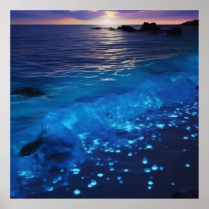 Glowing Waters Bioluminescent Beach Poster