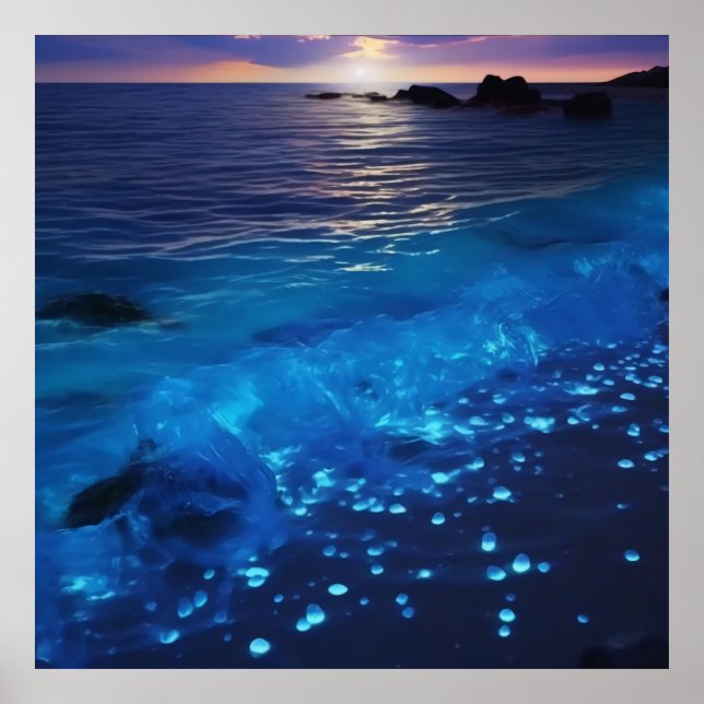 Glowing Waters Bioluminescent Beach Poster (Front)