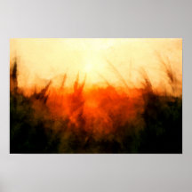 Glowing wheat field in an orange sunset Landscape